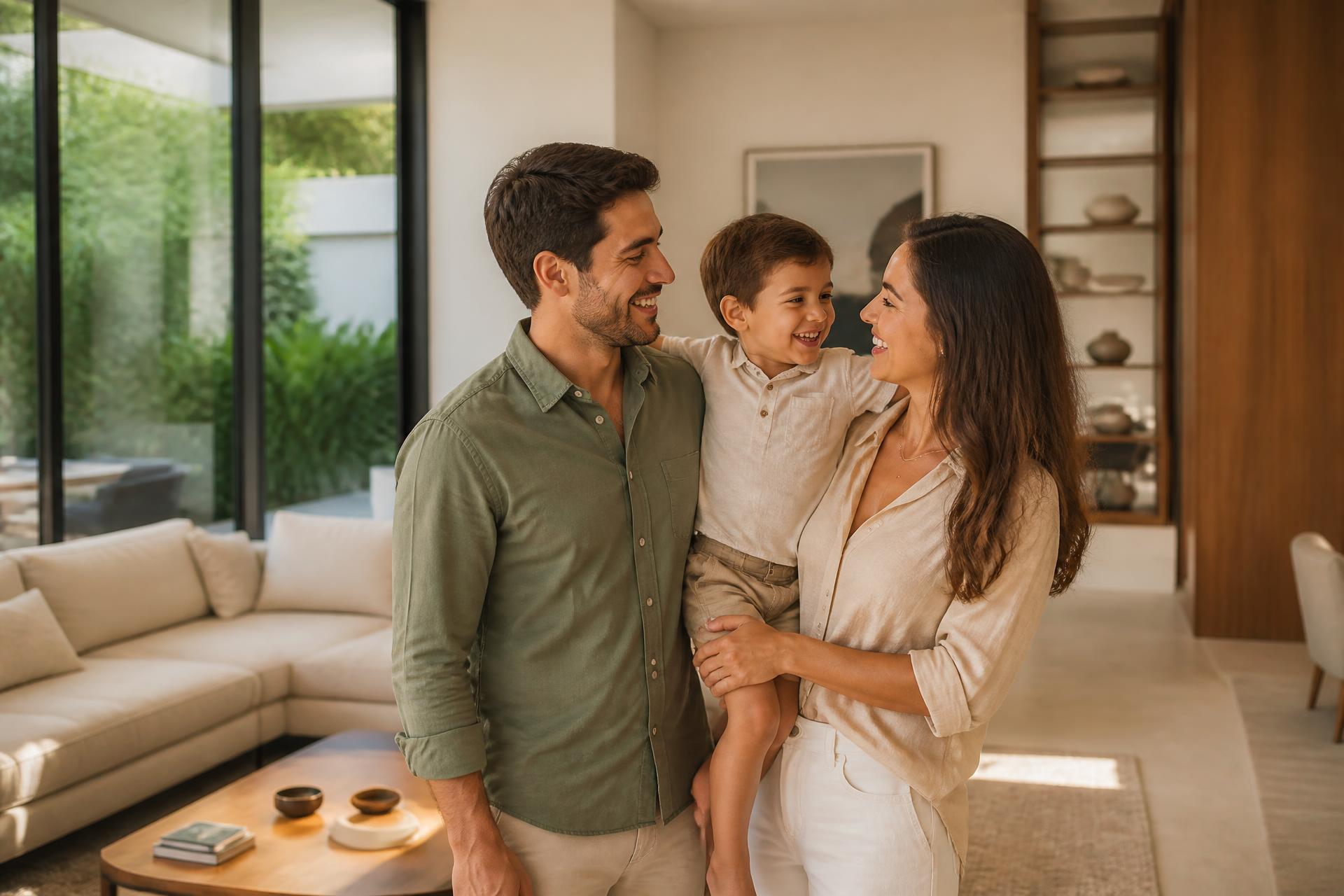 Família feliz dentro de casa Zarin